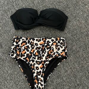 Black and Leopard Print Bikini Set